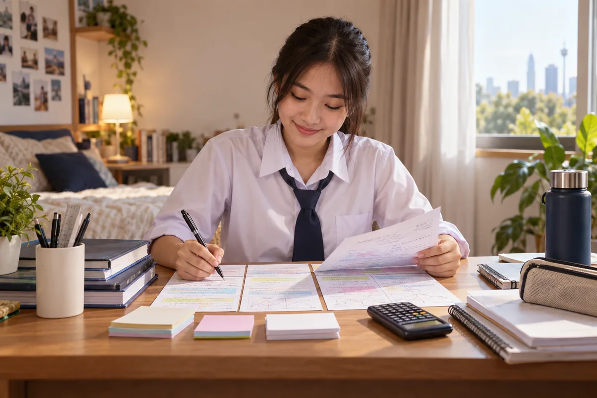 Pelajar mengikuti pelan ulang kaji Matematik Tambahan yang tersusun