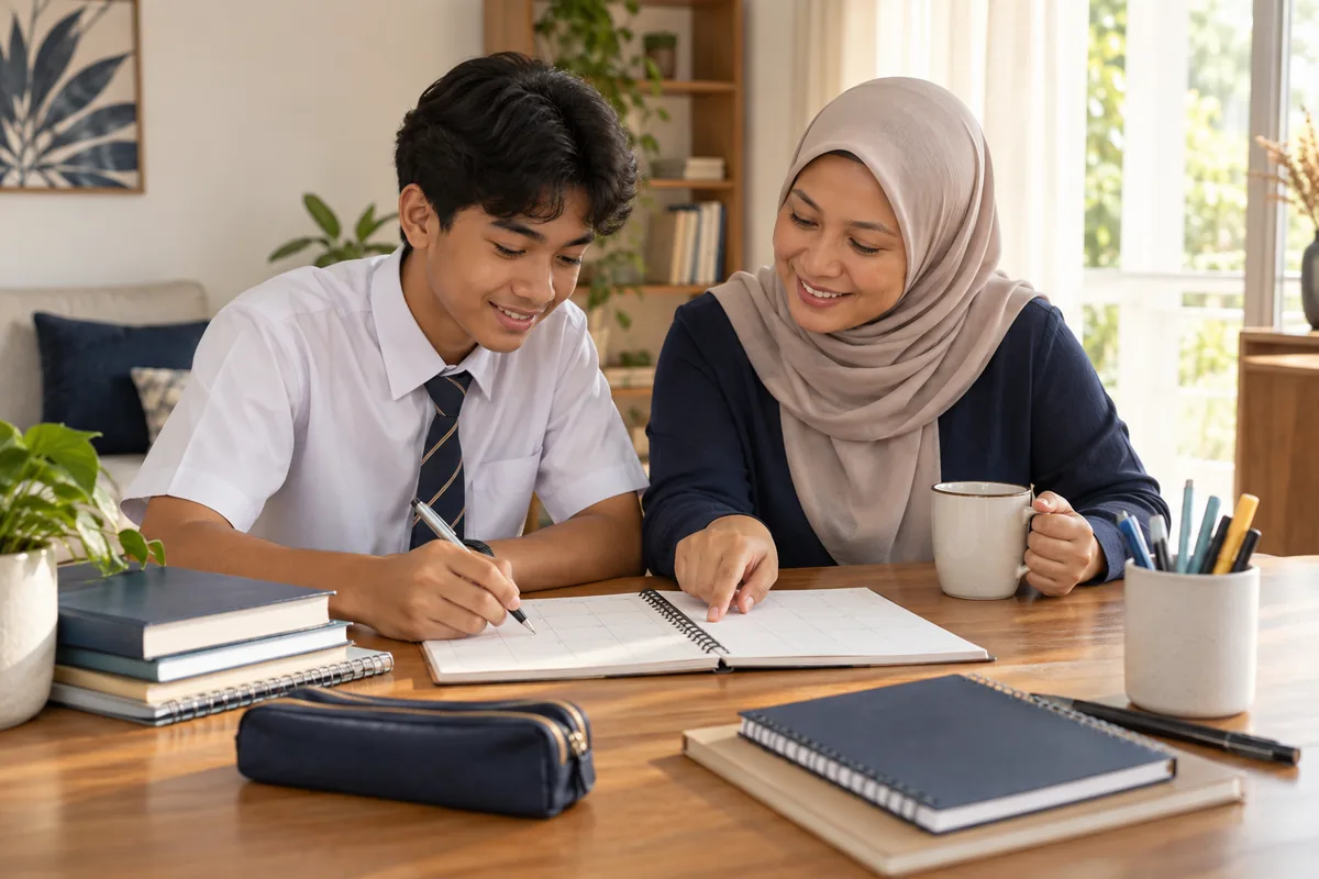 Keluarga merancang minggu pembelajaran Matematik Tambahan yang seimbang