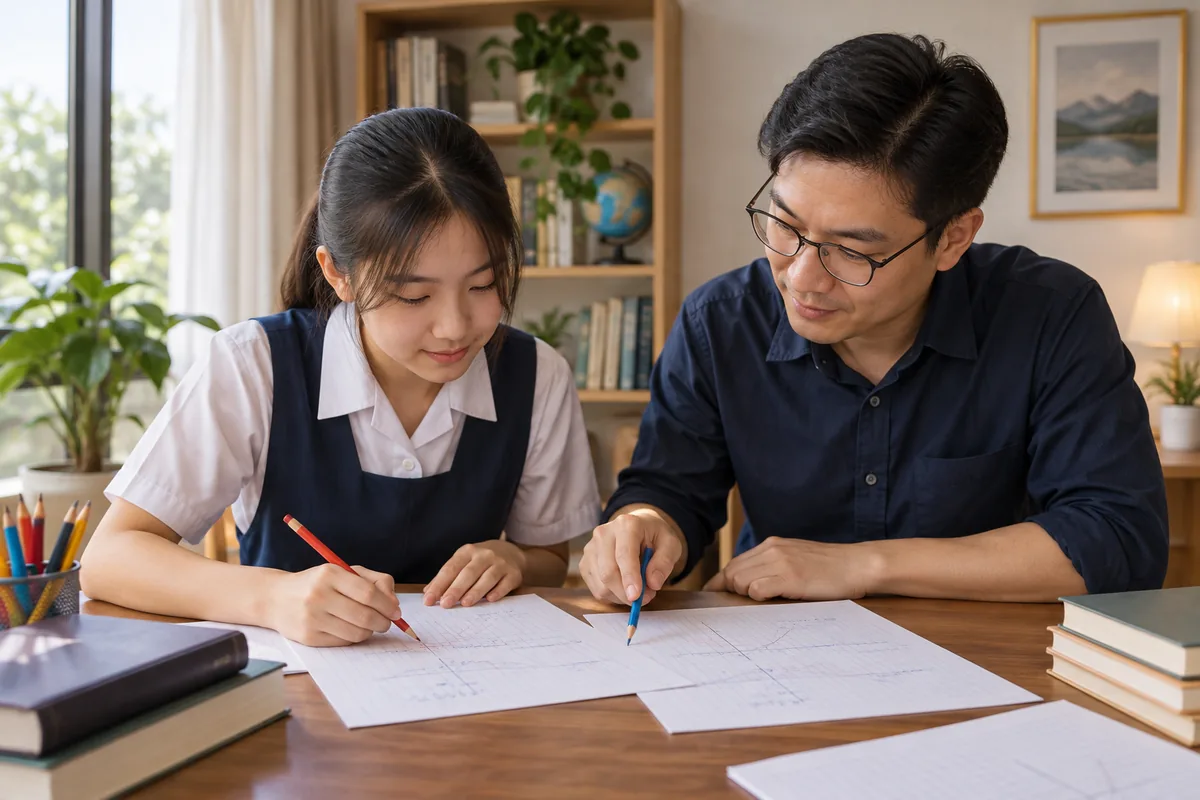 Student and tutor reviewing calculus working together