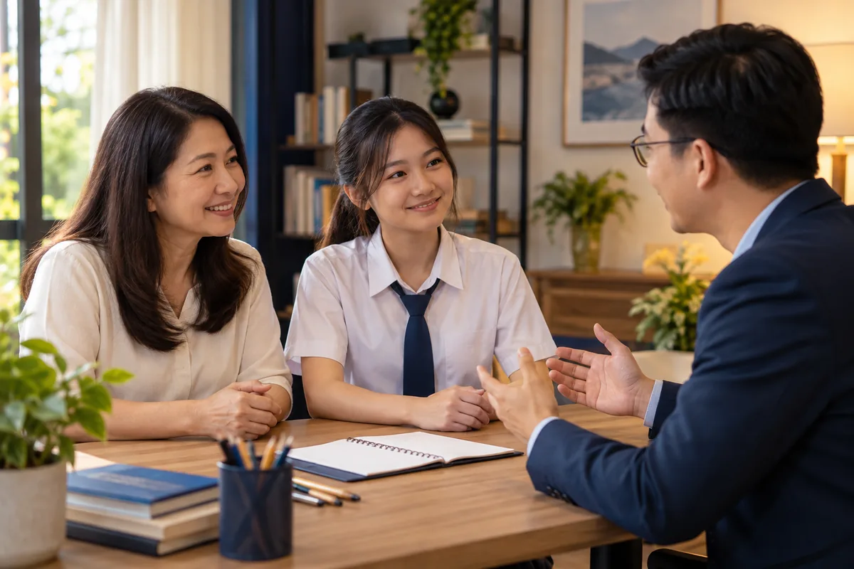 Family discussing the next steps for Additional Mathematics tuition