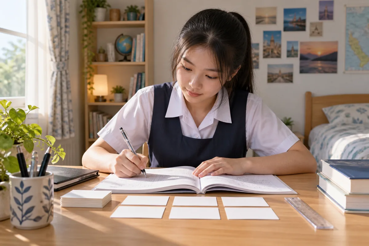 Student following a step-by-step Additional Mathematics method