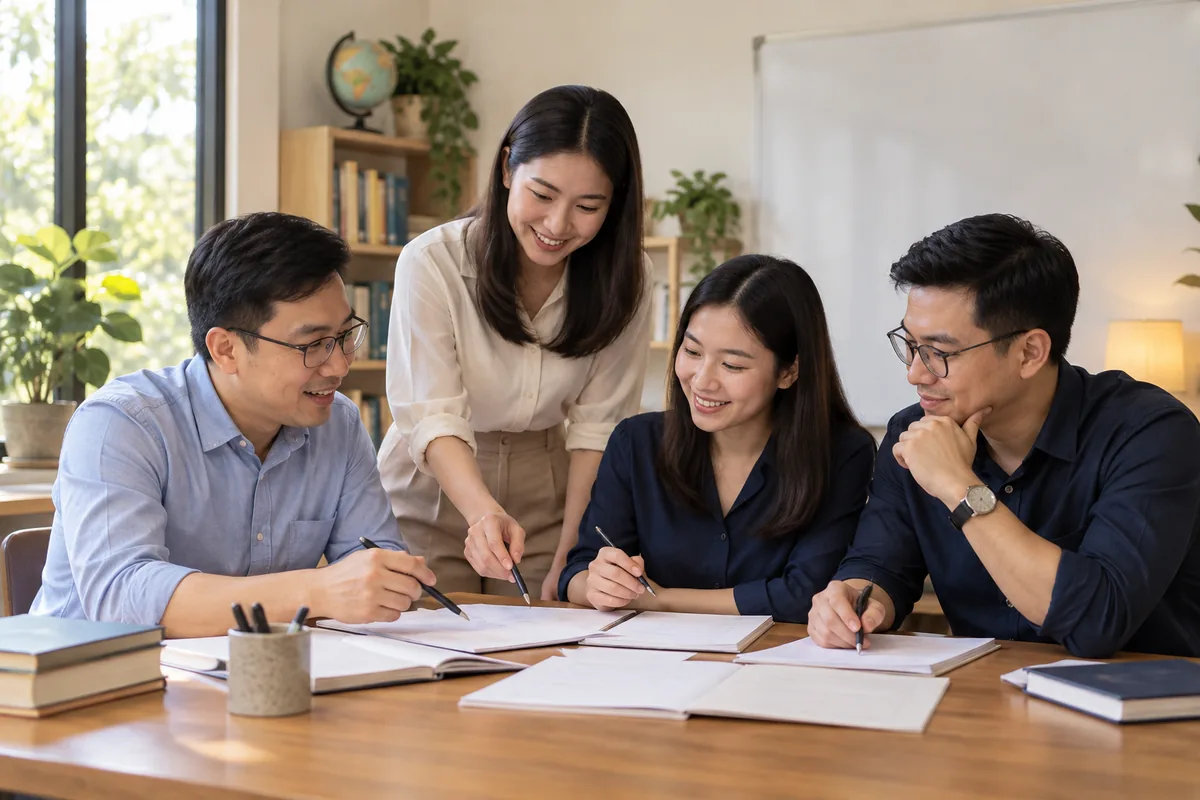 Educators planning Additional Mathematics lessons together